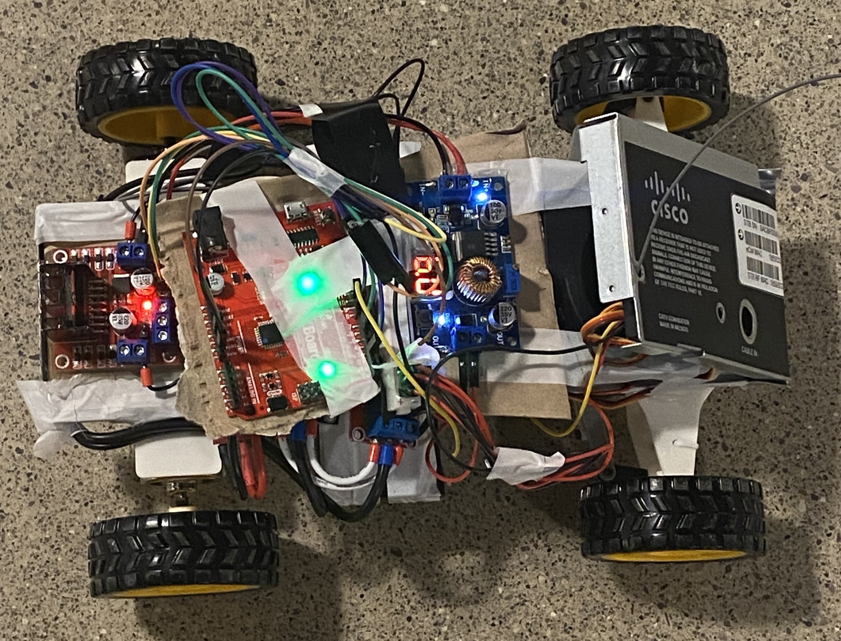 Competition RC car with custom motor-control electronics.