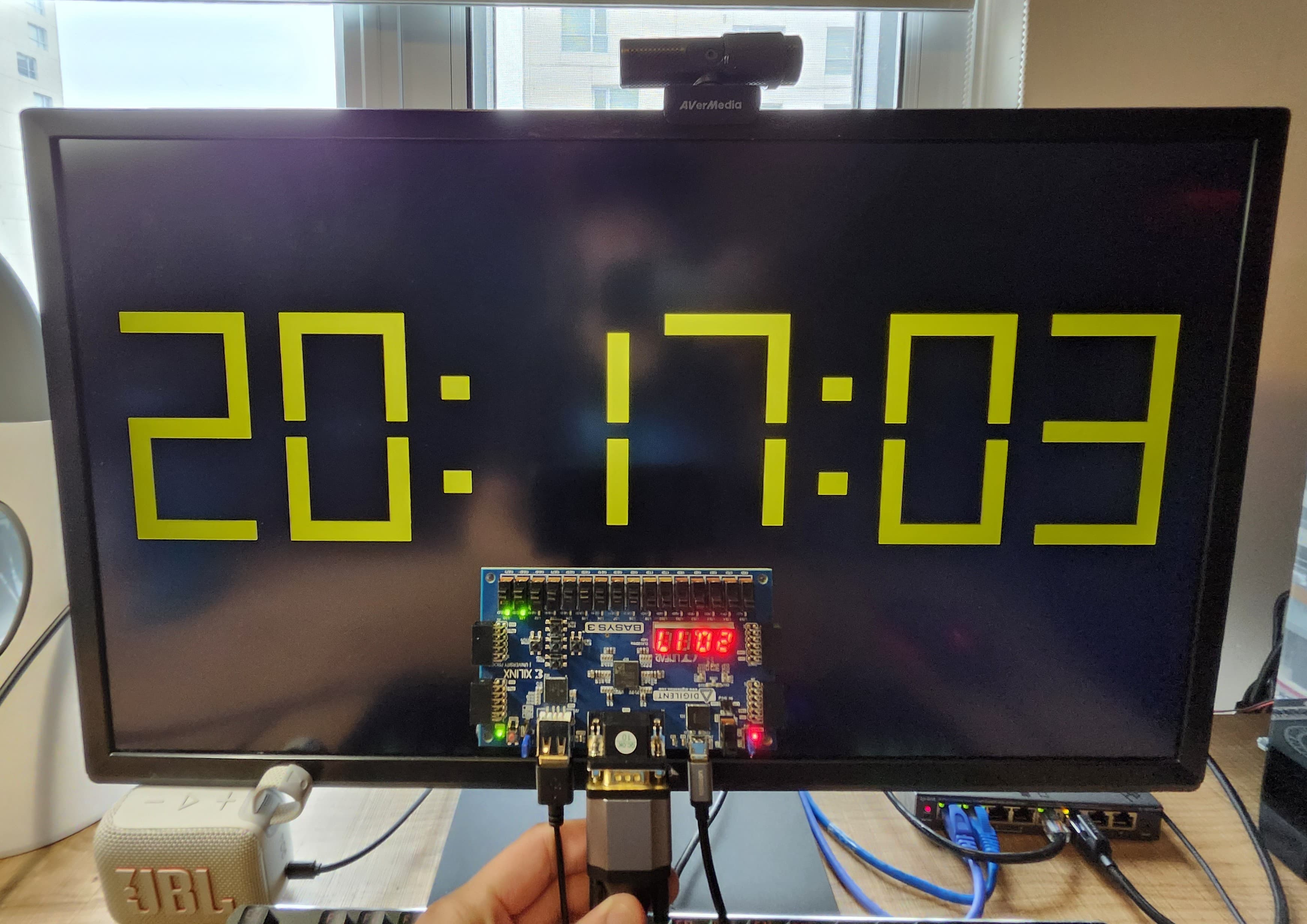 FPGA clock project and its VGA display.